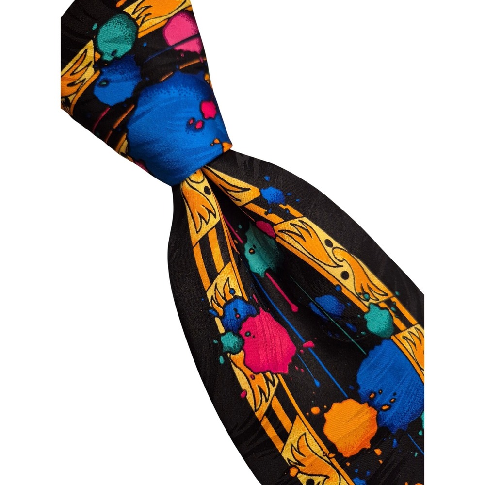 Rush Limbaugh No Boundaries Collection Silk Tie Paint Splatter Black Gold Mens